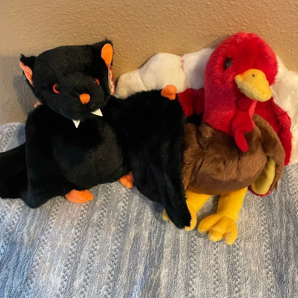 TY Vintage BIG Bat and Turkey Plush Set